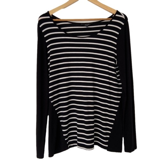 RW&CO. Tops - RW&CO. BLACK/WHITE STRIPED VISCOSE JERSERY LONG SLEEVED CREW NECK TOP, LARGE